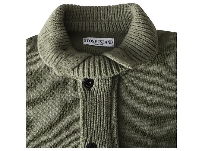 Cardigã Stone Island com zíper e abotoamento em lã verde - vista 3