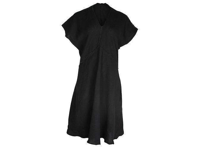 Acne Studios Jessia Kleid mit V-Ausschnitt aus schwarzem Leinen - Ansicht 2