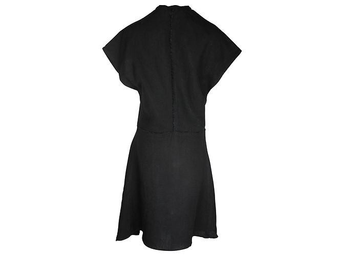 Acne Studios Jessia Kleid mit V-Ausschnitt aus schwarzem Leinen - Ansicht 4