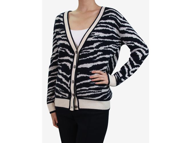 Autre Marque Blauer Cardigan mit Zebramuster – Größe S - Ansicht 3
