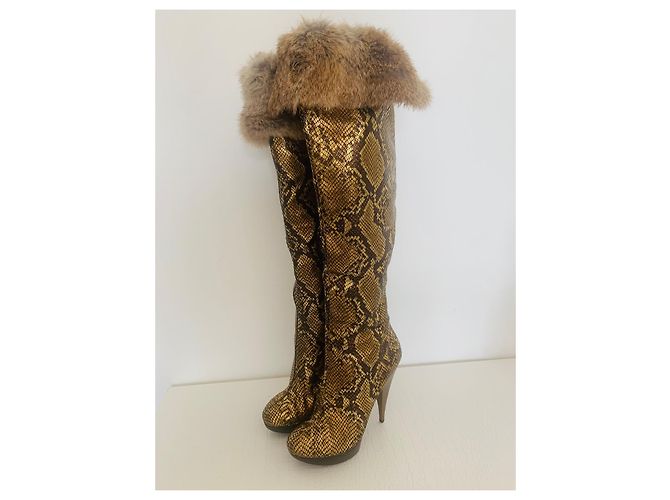 Giuseppe Zanotti Overknee-Stiefel / goldene Python-Stiefel  37 - Ansicht 2