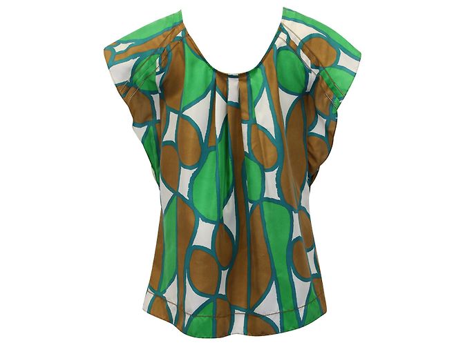 Camicetta girocollo stampata Diane Von Furstenberg in seta verde - vista 2