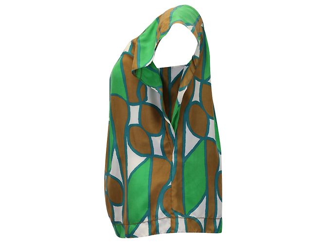 Camicetta girocollo stampata Diane Von Furstenberg in seta verde - vista 3