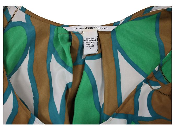 Camicetta girocollo stampata Diane Von Furstenberg in seta verde - vista 4