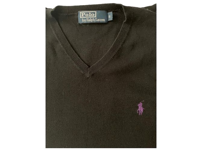 Polo Ralph Lauren schwarzer Baumwollpullover mit V Ausschnitt - Ansicht 3