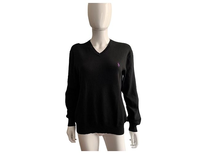 Polo Ralph Lauren schwarzer Baumwollpullover mit V Ausschnitt - Ansicht 6