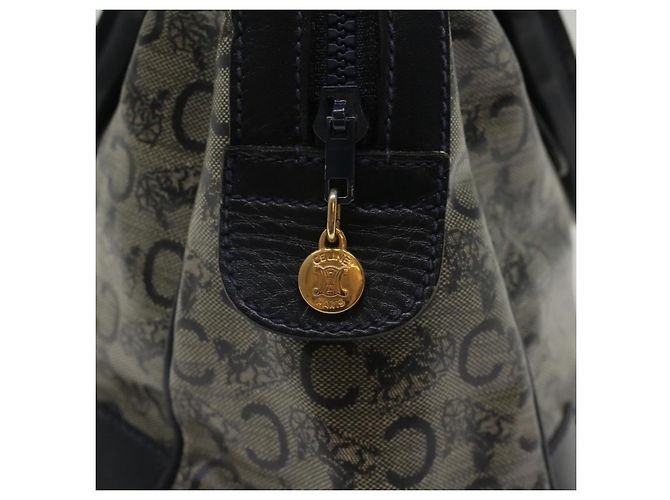 Céline CELINE Borsa a mano in tela macadam con carrozza per cavalli Navy Auth 49448 - vista 19