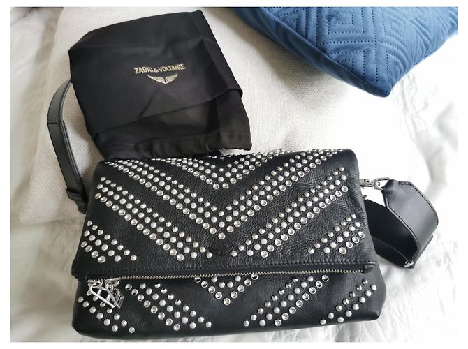 Borsa Rocky Zadig & Voltaire in pelle martellata nera e borchie Nero Silver hardware - vista 7