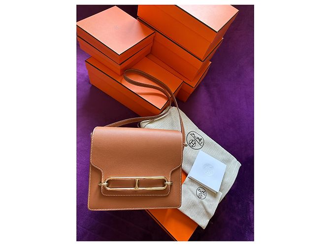 Borsa a mano Hermès Roulis 23 in pelle oro Marrone - vista 2