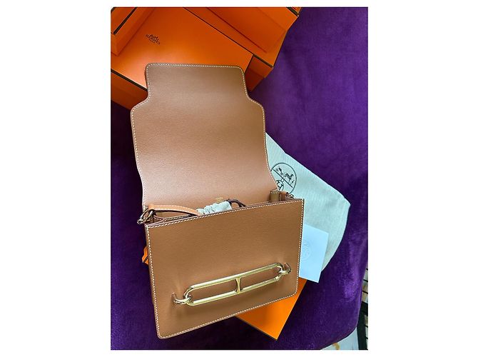 Borsa a mano Hermès Roulis 23 in pelle oro Marrone - vista 4