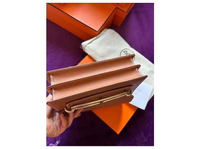 Borsa a mano Hermès Roulis 23 in pelle oro Marrone - vista 5
