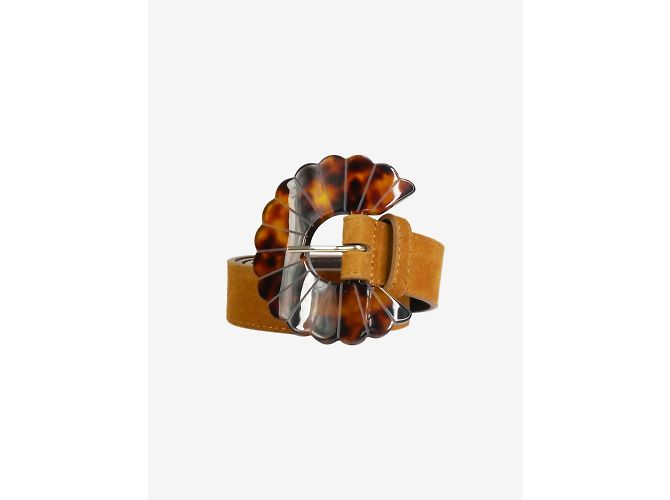 SéZane Brown suede and leather belt with tortoise shell buckle - view 2