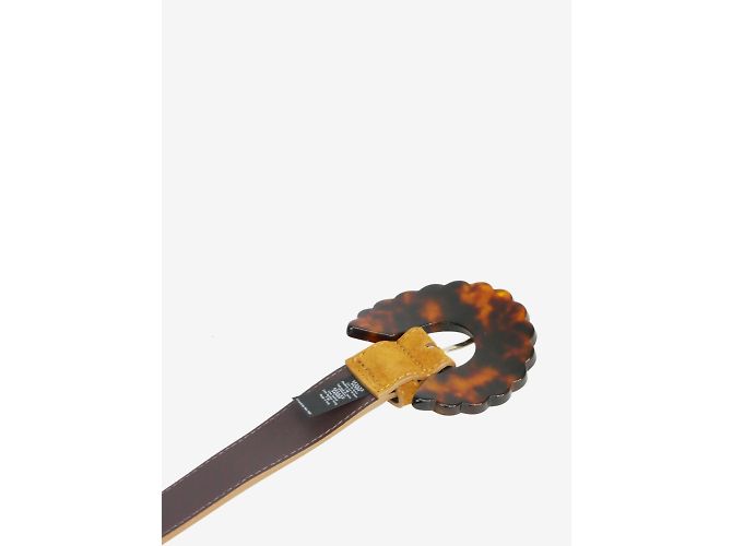 SéZane Brown suede and leather belt with tortoise shell buckle - view 3