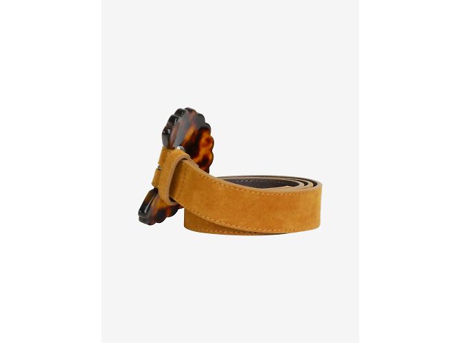 SéZane Brown suede and leather belt with tortoise shell buckle - view 4
