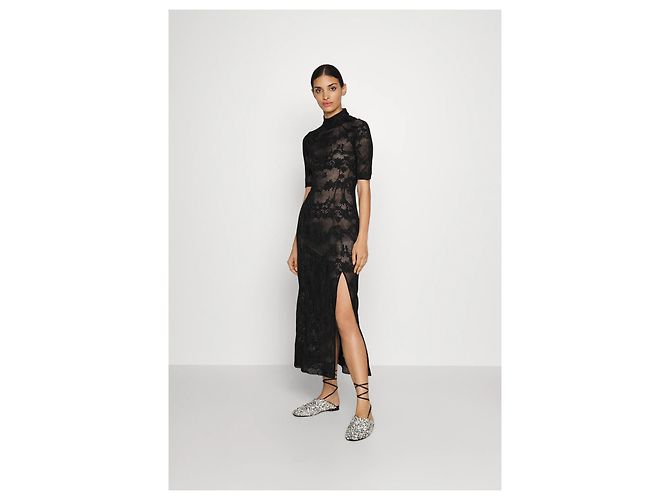 Autre Marque Koché Langes schwarzes Kleid mit Blumenspitze - Ansicht 11