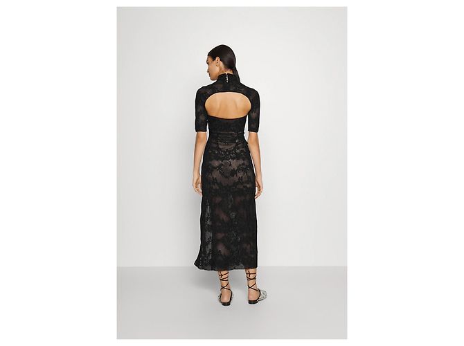 Autre Marque Koché Langes schwarzes Kleid mit Blumenspitze - Ansicht 12