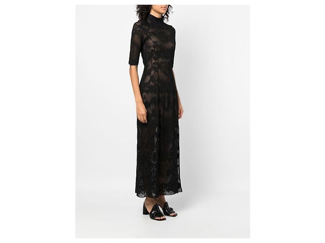 Autre Marque Koché Langes schwarzes Kleid mit Blumenspitze - Ansicht 13