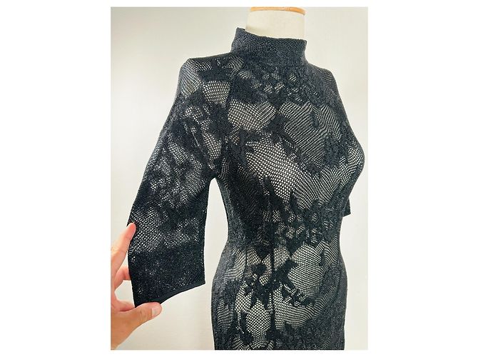 Autre Marque Koché Langes schwarzes Kleid mit Blumenspitze - Ansicht 4