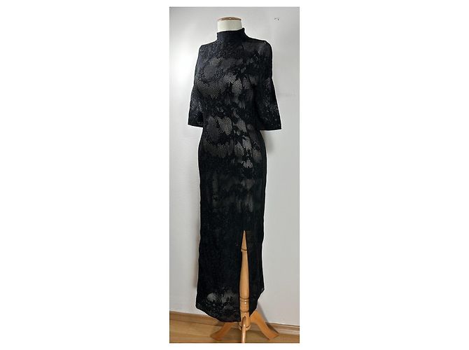 Autre Marque Koché Langes schwarzes Kleid mit Blumenspitze - Ansicht 5