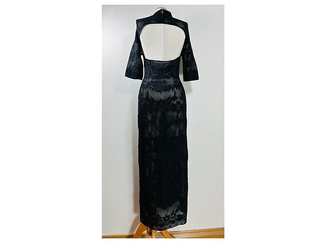 Autre Marque Koché Langes schwarzes Kleid mit Blumenspitze - Ansicht 6
