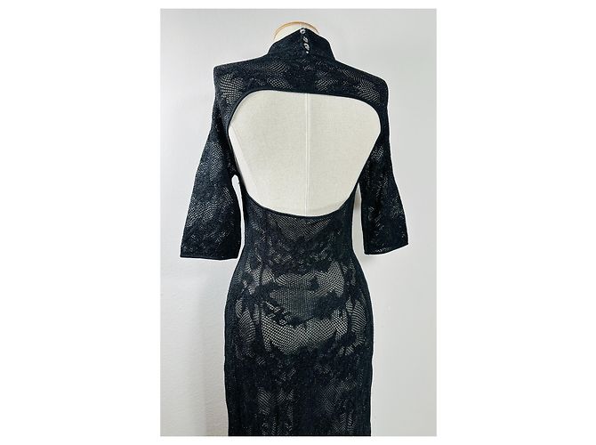 Autre Marque Koché Langes schwarzes Kleid mit Blumenspitze - Ansicht 7