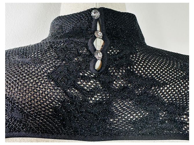Autre Marque Koché Langes schwarzes Kleid mit Blumenspitze - Ansicht 8
