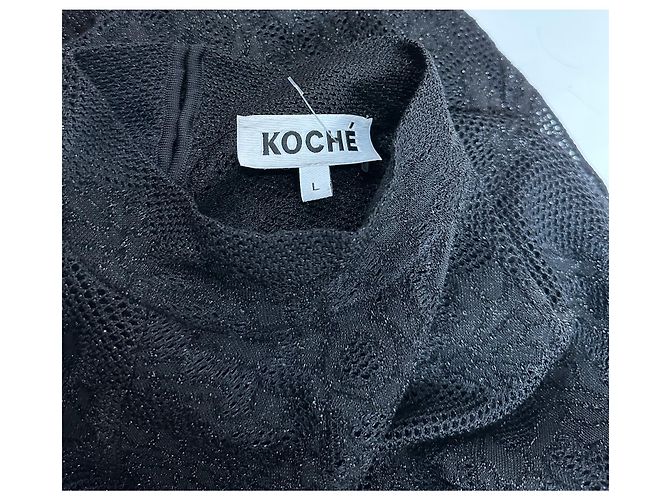 Autre Marque Koché Langes schwarzes Kleid mit Blumenspitze - Ansicht 9