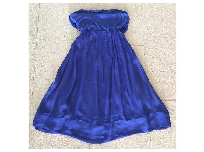 Autre Marque blaues trägerloses Chiffonkleid Größe One oder S-M  (36 BEIM 40) - Ansicht 2
