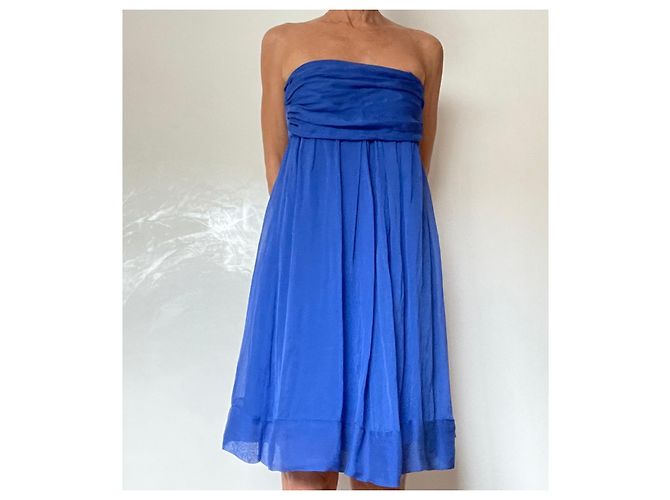 Autre Marque blaues trägerloses Chiffonkleid Größe One oder S-M  (36 BEIM 40) - Ansicht 7
