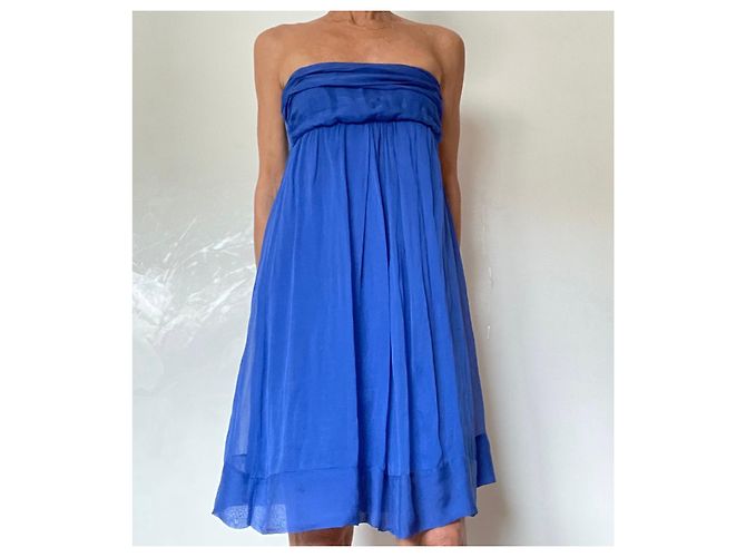 Autre Marque blaues trägerloses Chiffonkleid Größe One oder S-M  (36 BEIM 40) - Ansicht 9