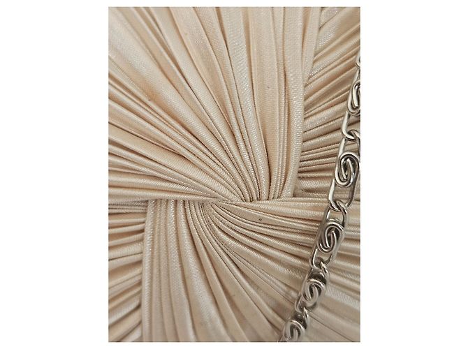 Pochette da sera No Name in raso plissettato crema con catena - vista 5