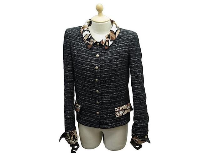 CHANEL wool COCO Mark Zip-up Long coat outer P09456 Dark brown 38