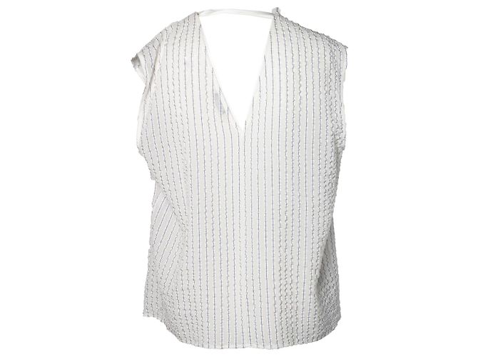 Nina Ricci, top de seda plisado a rayas diplomáticas Blanco - vista 3
