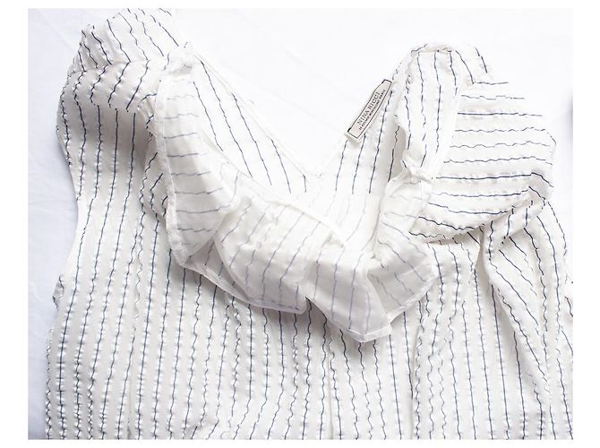 Nina Ricci, top de seda plisado a rayas diplomáticas Blanco - vista 6