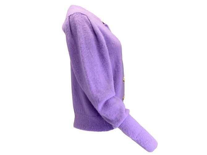 Muveil Roxo / Suéter cardigã de malha com botões e laço embelezado com cristal dourado - vista 2