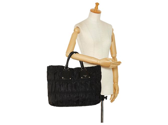 Borsa tote in tessuto Gaufre nera Prada Nero - vista 9