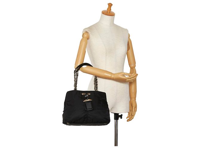 Borsa a tracolla a catena in tessuto nero Prada - vista 10