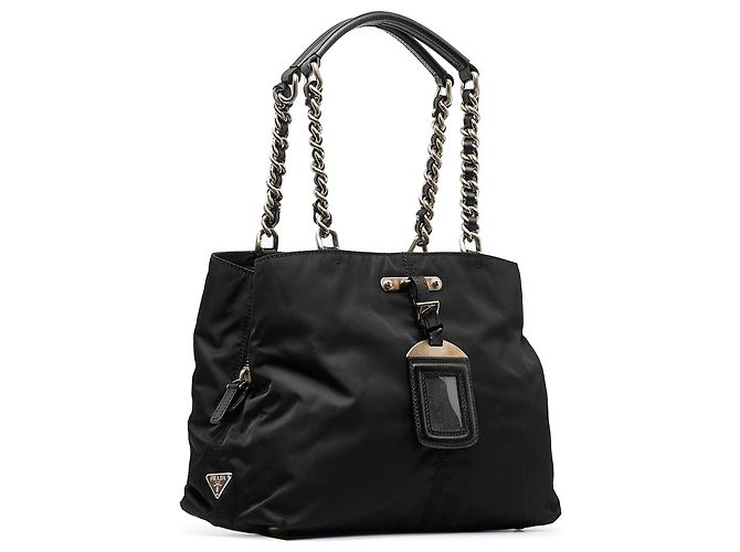 Borsa a tracolla a catena in tessuto nero Prada - vista 2