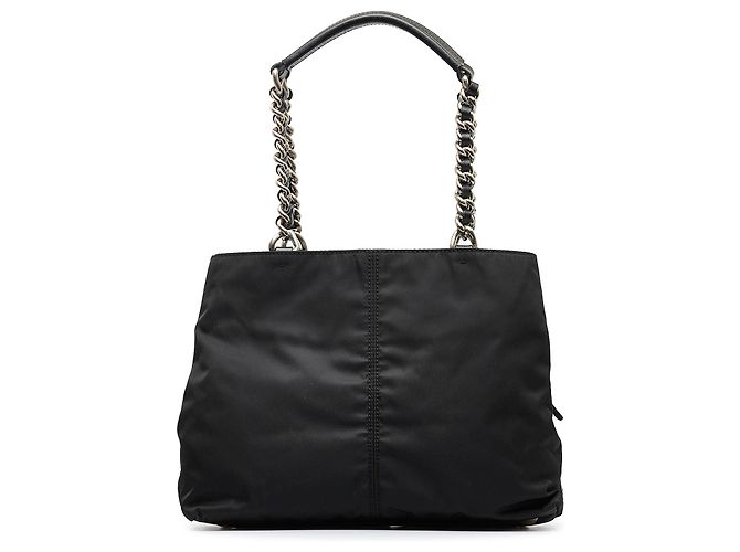 Borsa a tracolla a catena in tessuto nero Prada - vista 3