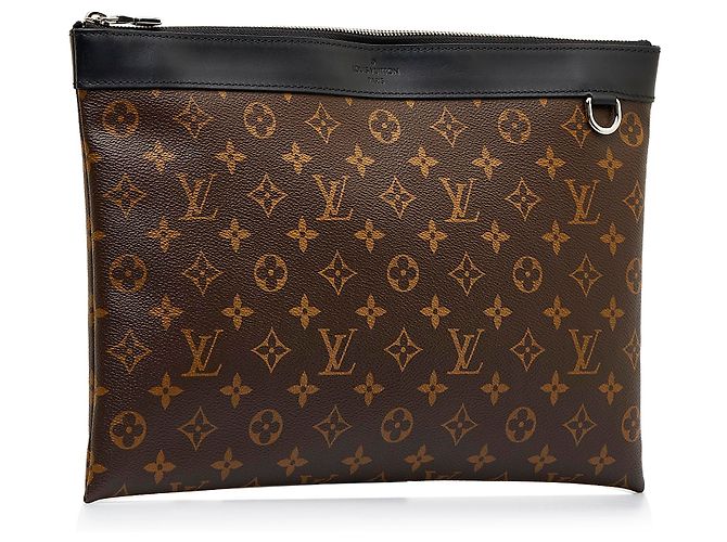 Louis Vuitton Monogram Marrone Macassar Discovery Pochette GM Nero - vista 2