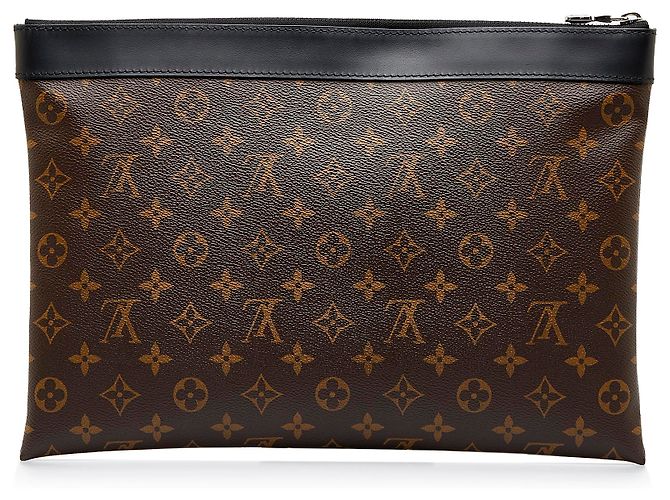 Louis Vuitton Monogram Marrone Macassar Discovery Pochette GM Nero - vista 3