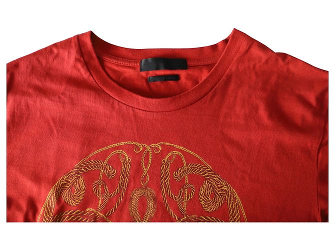 Alexander McQueen Camiseta con estampado de calavera y cuerda en algodón rojo - vista 3