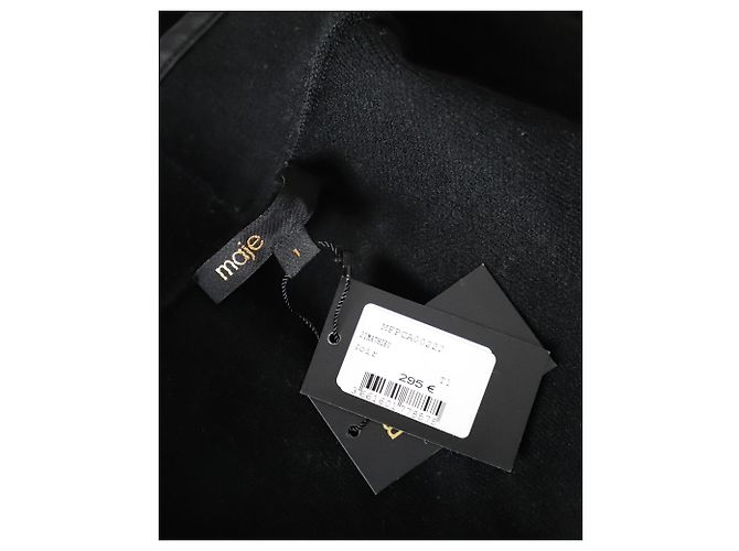 Maje Mathieu Lederbesetzte Fransenjacke aus schwarzem Polyamid - Ansicht 4