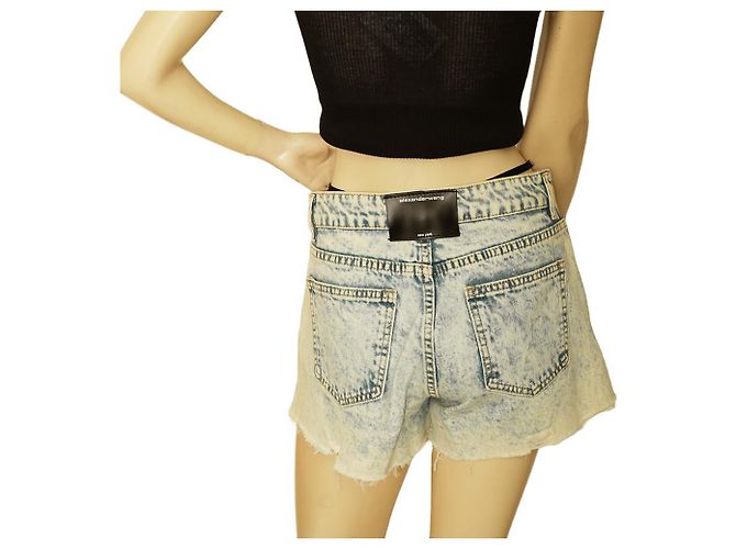 Alexander Wang Blue Denim Jeans Crystal Logo Strap Raw Cut Shorts Größe L - Ansicht 2