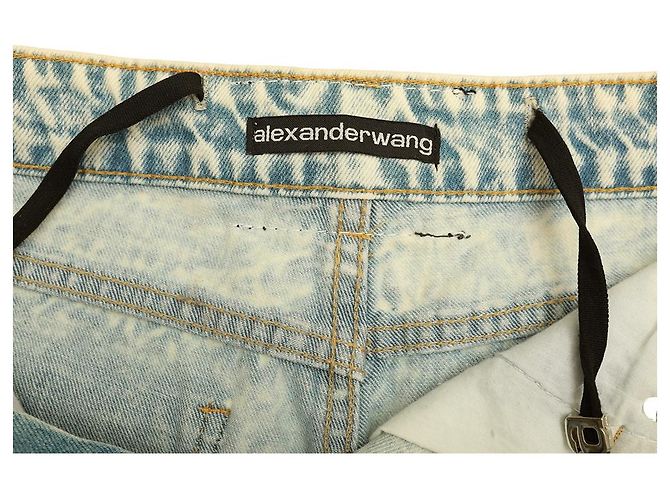 Alexander Wang Blue Denim Jeans Crystal Logo Strap Raw Cut Shorts Größe L - Ansicht 4