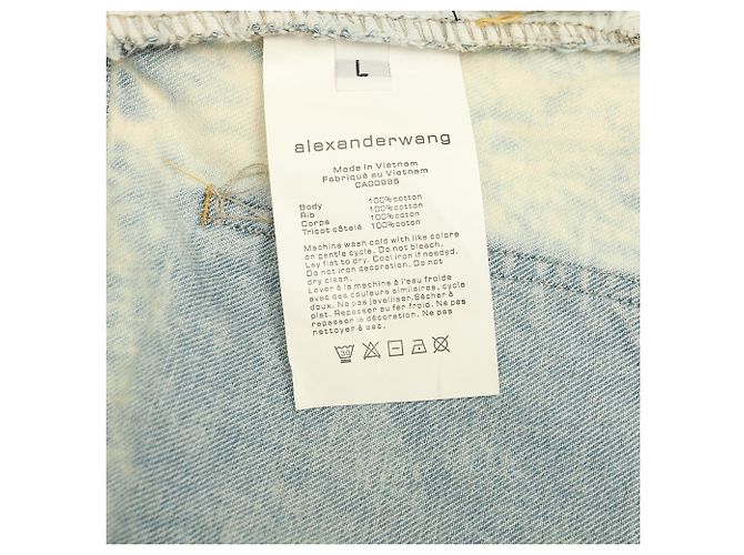 Alexander Wang Blue Denim Jeans Crystal Logo Strap Raw Cut Shorts Größe L - Ansicht 5