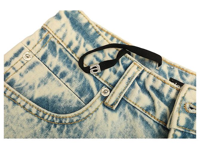 Alexander Wang Blue Denim Jeans Crystal Logo Strap Raw Cut Shorts Größe L - Ansicht 6