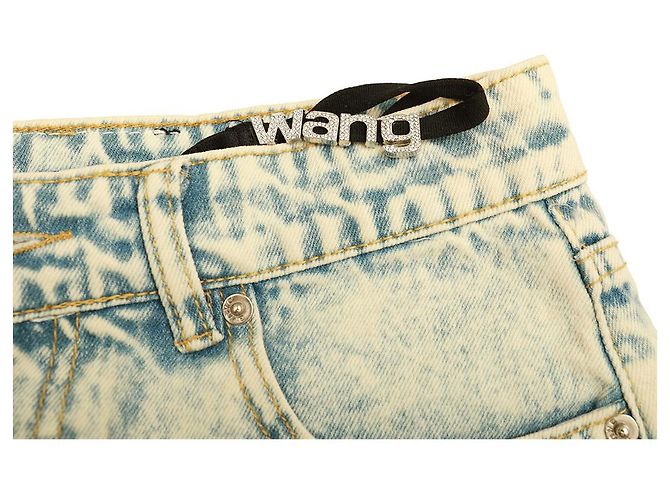 Alexander Wang Blue Denim Jeans Crystal Logo Strap Raw Cut Shorts Größe L - Ansicht 7
