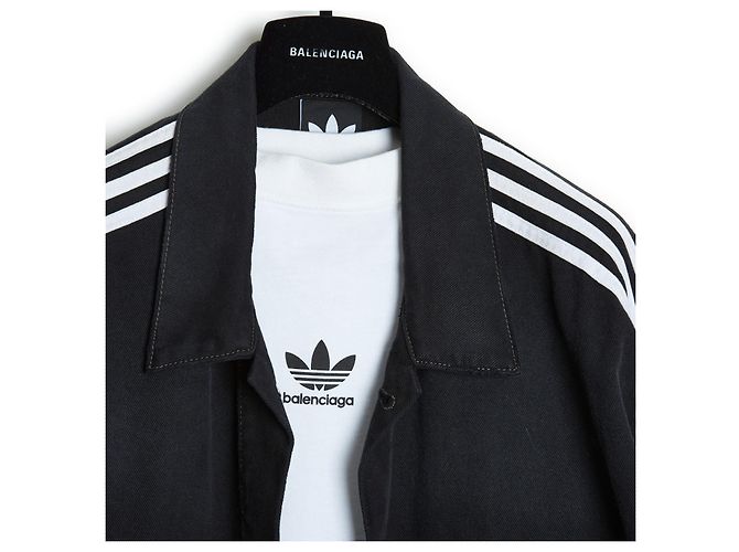 Balenciaga X Adidas oversized denim jacket and three-stripe top Black - view 4