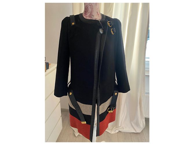 Abrigo Gucci de lana negro con detalles de piel - vista 11